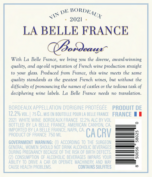 La Belle France 2021 Bordeaux Blanc Bordeaux AOP, France
