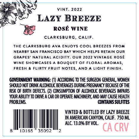 Lazy Breeze 2022 Rosé Clarksburg, California