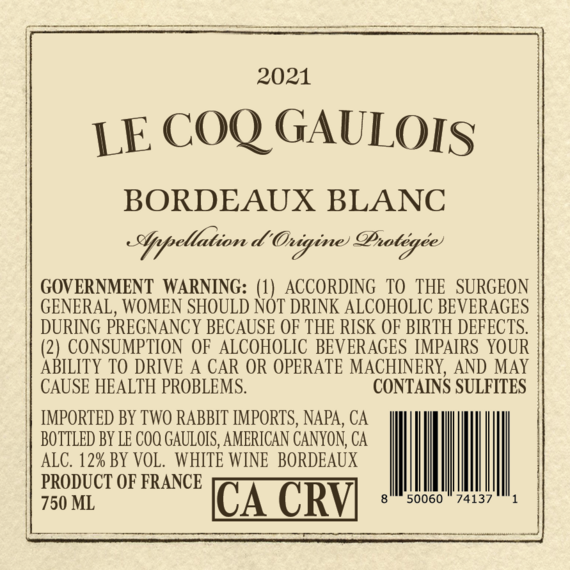 Le Coq Gaulois 2021 Bordeaux Blanc Bordeaux AOP, France