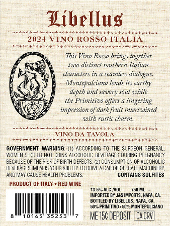 Libellus 2024 Red Blend Italy Back Label