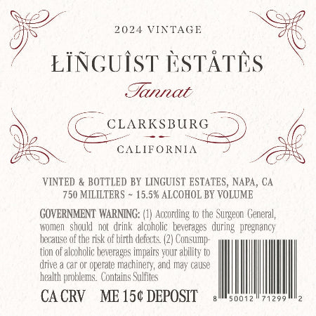 Linguist Estates Tannat Back Label