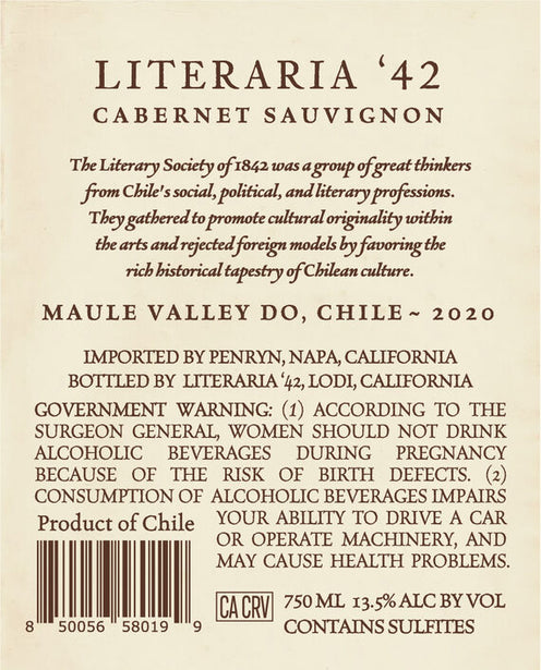 Literaria '42 2020 Cabernet Sauvignon Maule Valley DO, Chile