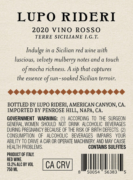Lupo Rideri 2020 Vino Rosso Terre Siciliane IGT, Italy