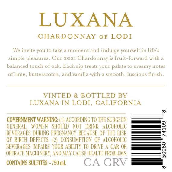 Luxana 2021 Chardonnay Lodi, California