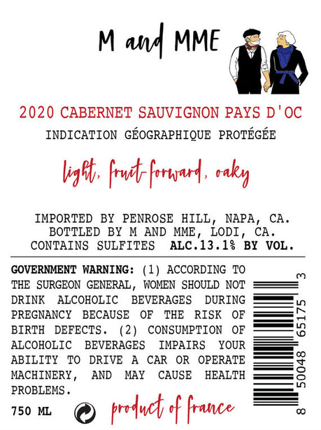 M and MME 2020 Cabernet Sauvignon Pays d'Oc IGP, France