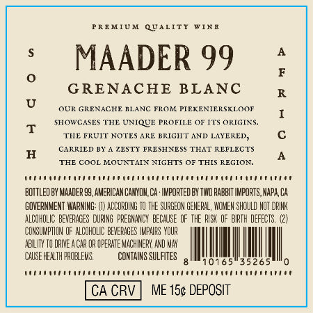 Maader 99 Grenache Blanc Back Label