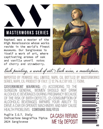 Masterworks Series 2024 Sangiovese Back Label