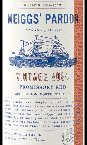 Meiggs' Pardon 2024 Promissory Red North Coast Front Label