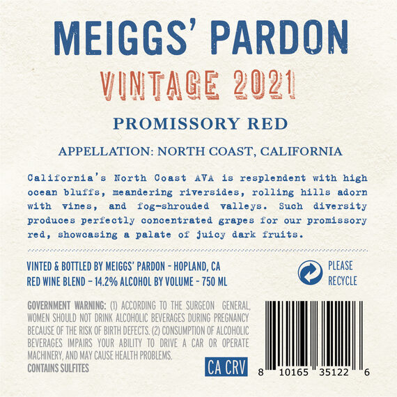 Meiggs' Pardon 2021 Promissory Red North Coast, California