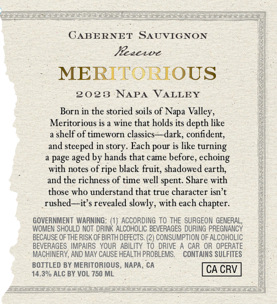 Meritorious 2023 Cabernet Sauvignon Napa Valley, California