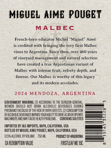 Miguel Aime Pouget 2024 Malbec Mendoza, Argentina