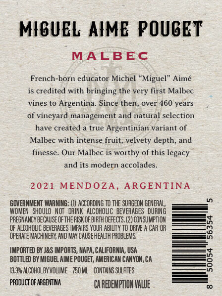 Miguel Aime Pouget 2021 Malbec Mendoza, Argentina