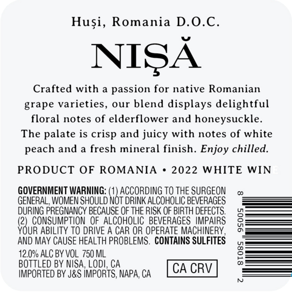 NIŞĂ 2022 Vin Alb D.O.C. Huși, Romania