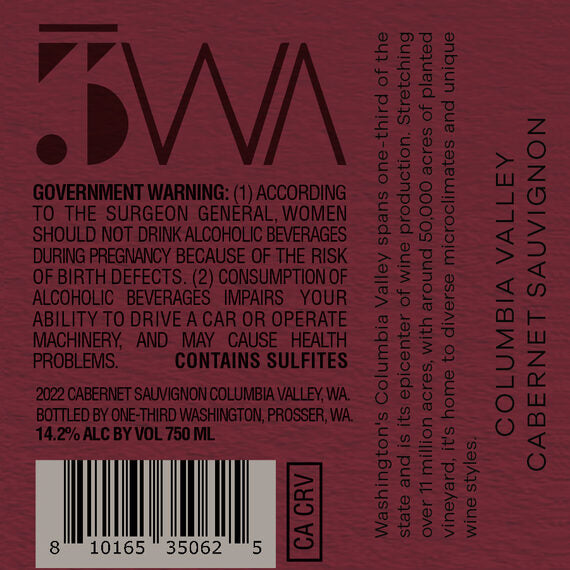 1/3 WA 2022 Cabernet Sauvignon Columbia Valley, Washington
