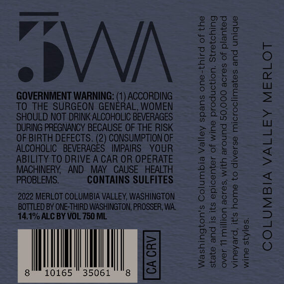 1/3 WA 2022 Merlot Columbia Valley, Washington