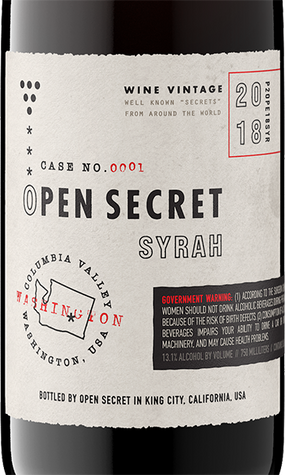 Open Secret 2018 Syrah Columbia Valley, Washington