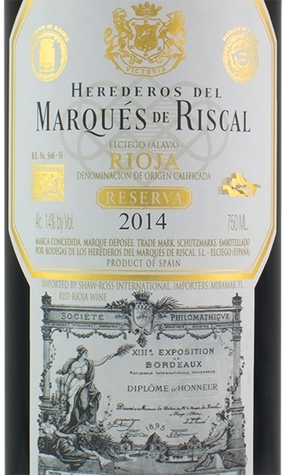 Marqués de Riscal 2014 Tempranillo Reserva Rioja, Spain