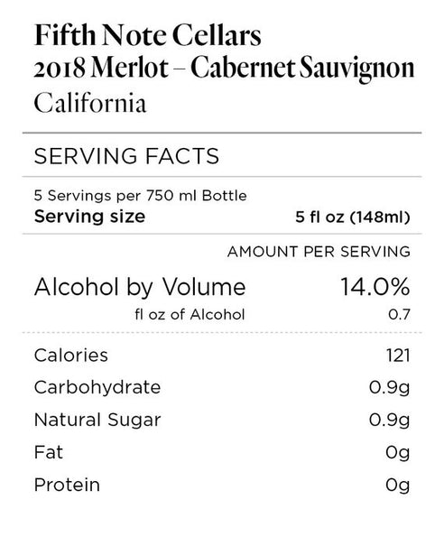 Fifth Note Cellars 2018 Merlot – Cabernet Sauvignon Blend California
