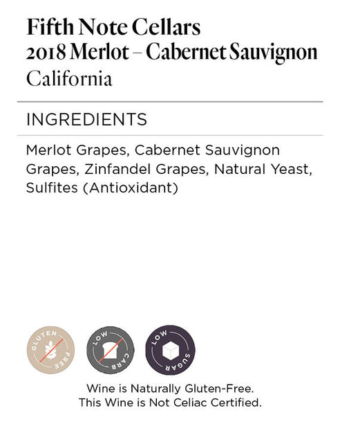 Fifth Note Cellars 2018 Merlot – Cabernet Sauvignon Blend California