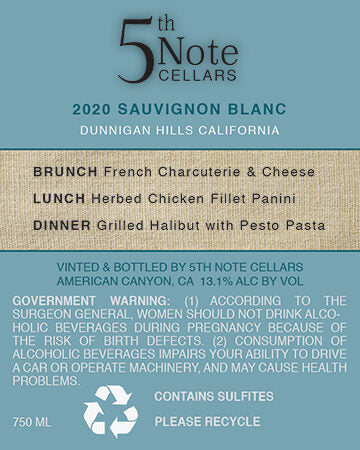 5th Note Cellars 2020 Sauvignon Blanc Dunnigan Hills, California