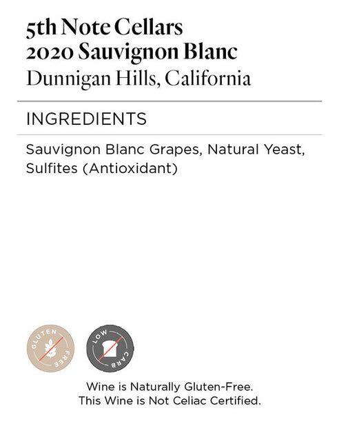 5th Note Cellars 2020 Sauvignon Blanc Dunnigan Hills, California