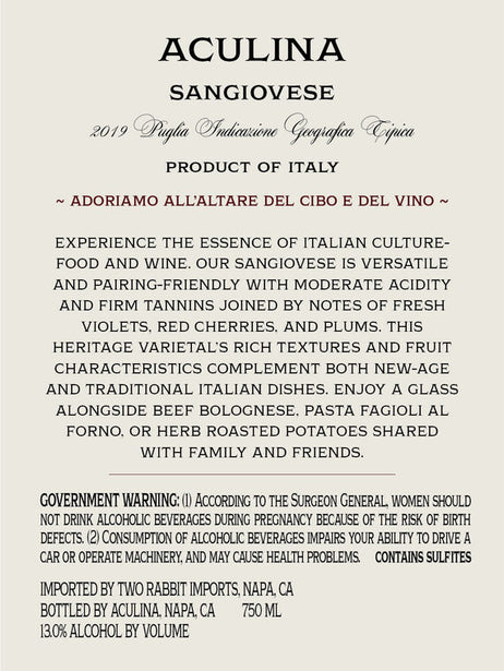 Aculina 2019 Sangiovese Puglia IGT, Italy