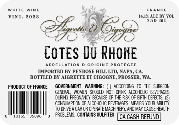 Aigrette et Cigogne 2023 White Blend Côtes du Rhône, France