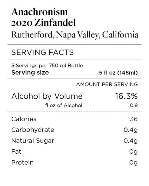 Anachronism 2020 Zinfandel Rutherford, Napa Valley, California
