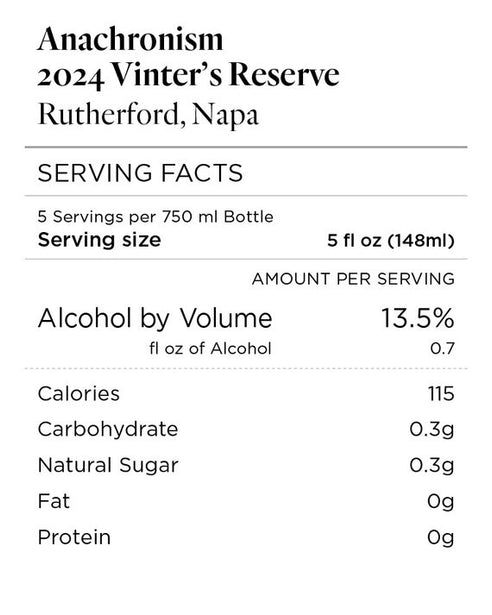 Anachronism 2024 Vintner's Reserve Rutherford Napa, California