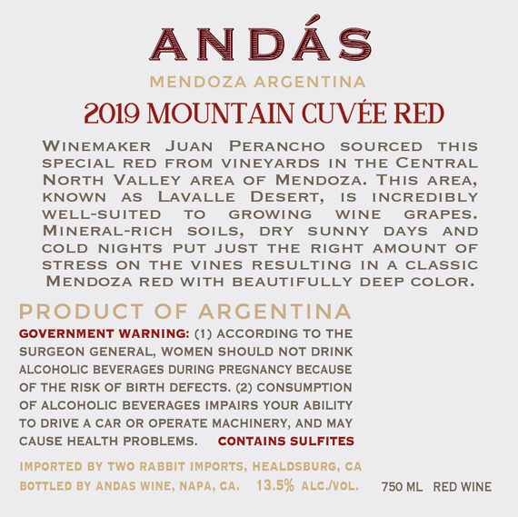Andás 2019 Mountain Cuvée Red Mendoza, Argentina