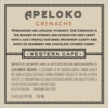 Apeloko 2020 Grenache Western Cape, South Africa