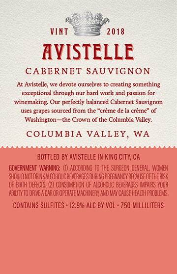 Avistelle 2018 Cabernet Sauvignon Columbia Valley, Washington