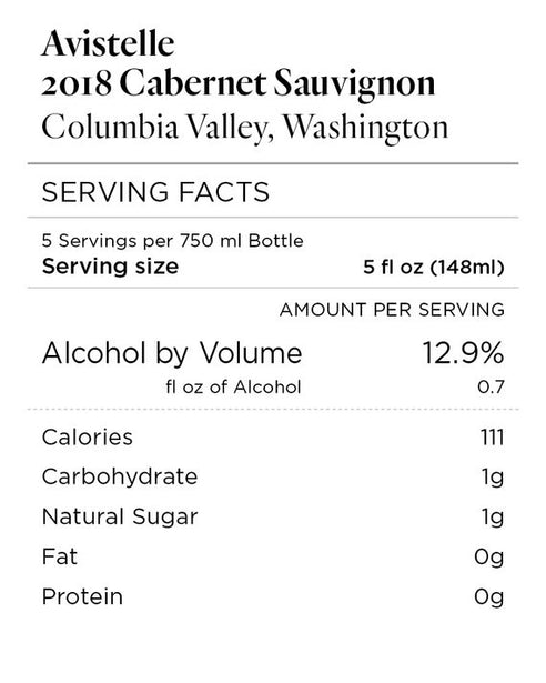 Avistelle 2018 Cabernet Sauvignon Columbia Valley, Washington