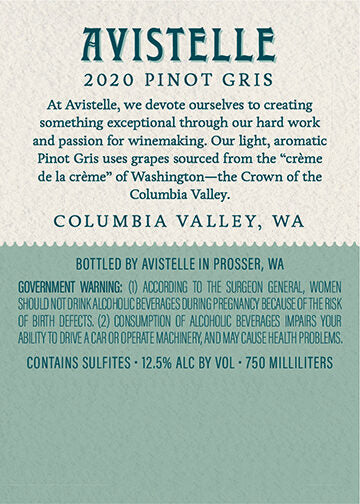 Avistelle 2020 Pinot Gris Columbia Valley, Washington