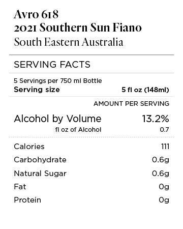 Avro 618 2021 Southern Sun Fiano South Eastern Australia