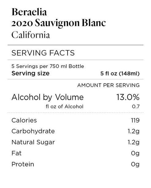 Beraelia 2020 Sauvignon Blanc, California