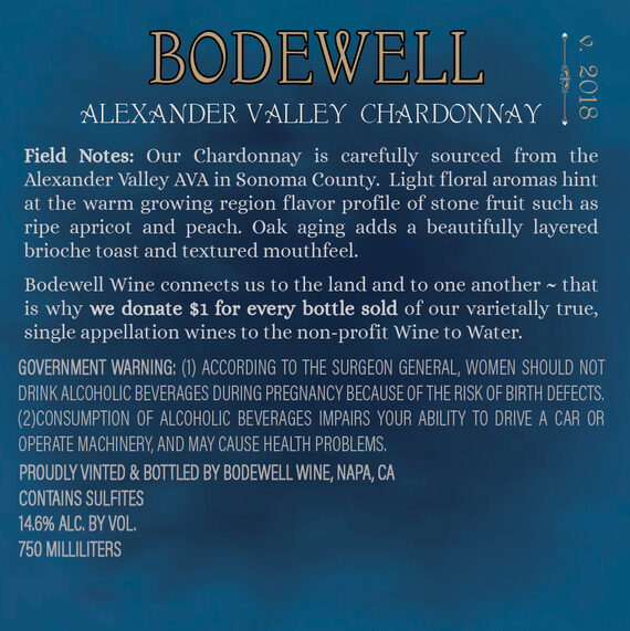 Bodewell 2018 Chardonnay Alexander Valley, California