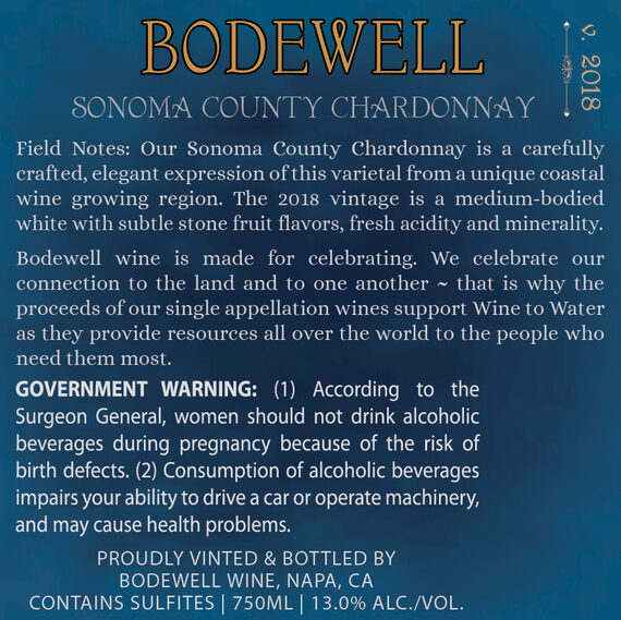 Bodewell 2018 Chardonnay Sonoma County, California 
