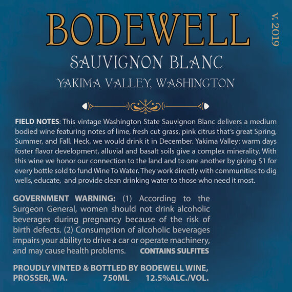 Bodewell 2019 Sauvignon Blanc Yakima Valley, Washington