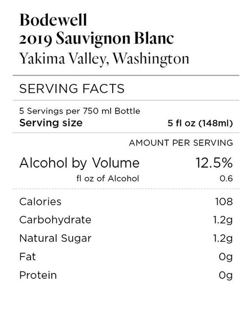Bodewell 2019 Sauvignon Blanc Yakima Valley, Washington