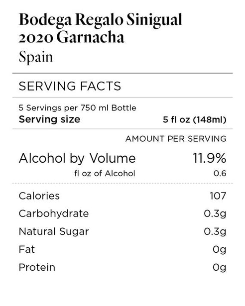 Bodega Regalo Sinigual 2020 Garnacha Spain