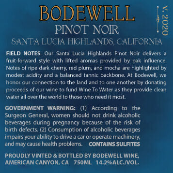 Bodewell 2020 Pinot Noir Santa Lucia Highlands, California