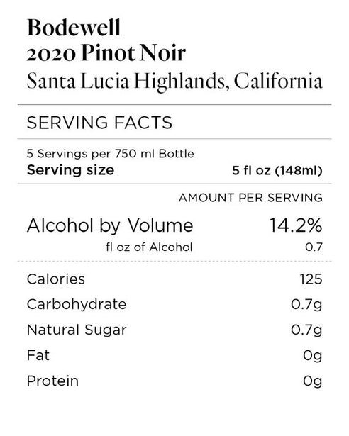 Bodewell 2020 Pinot Noir Santa Lucia Highlands, California