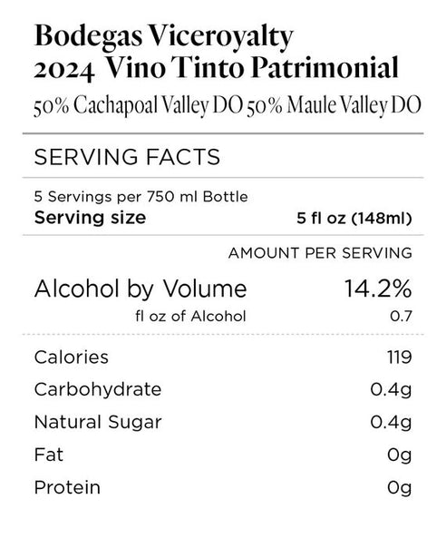 Bodegas Viceroyalty 2024 Vino Tinto Patrimonial, Chile