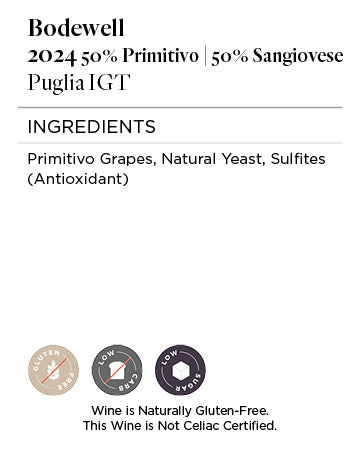 Bodewell 2024 Primitivo - Sangiovese Puglia IGT Nutrition