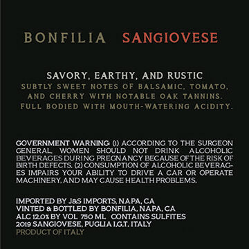Bonfilia 2019 Sangiovese Puglia IGT, Italy
