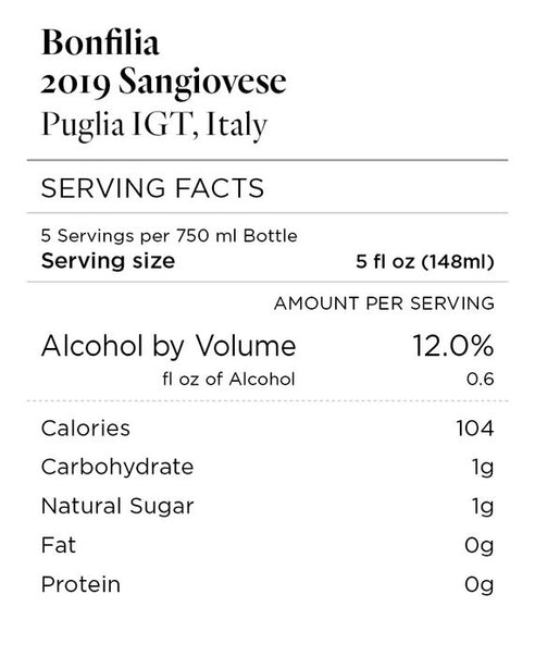 Bonfilia 2019 Sangiovese Puglia IGT, Italy