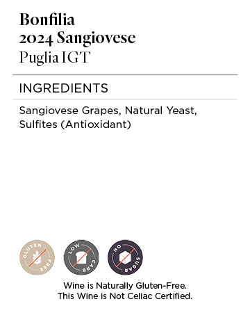 Bonfilia 2024 Sangiovese Nutrition