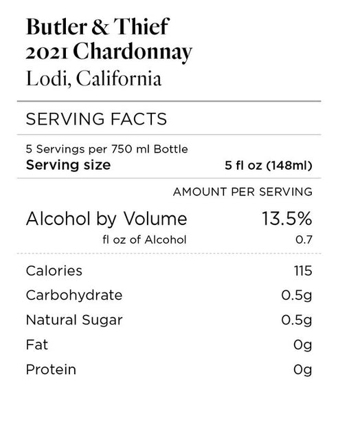 Butler & Thief 2021 Chardonnay Lodi, California