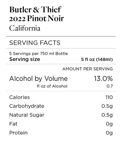 Butler & Thief 2022 Pinot Noir, California